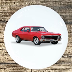 Red Chevelle Nova Hot Rod Car Ceramic Knob: Kitchen Cabinet Door Drawer Pull