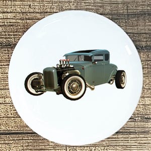 Hot Rod Car Ceramic Knob: Grey Auto Decor Drawer PullDrawer Pull