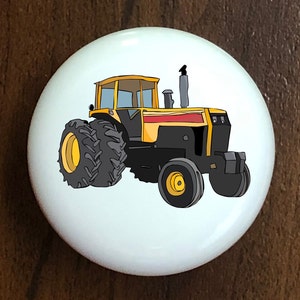 Yellow Farm Tractor home decor ceramic knob kitchen cabinet door or drawer pull white