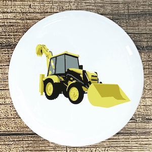 Backhoe Yellow Tractor home decor ceramic knob kitchen cabinet door or drawer pull white