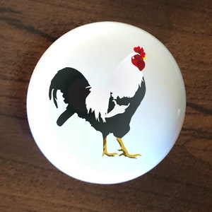 Rooster Ceramic Knob: Black and White Kitchen Cabinet Door Pull