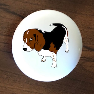 Basset hound dog home decor ceramic knob kitchen cabinet door or drawer pull white