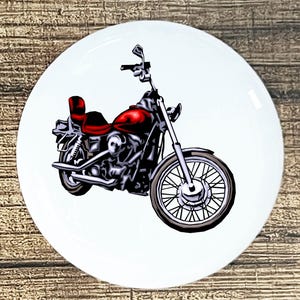 Red Motorcycle  home decor ceramic knob kitchen cabinet door or drawer pull white