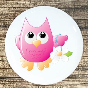 Pink Owl Ceramic Knob: Whimsical Home Decor, Drawer Pull