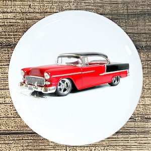 1955 Chevy Red & Black Car Ceramic Knob: Kitchen Cabinet Hardware