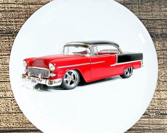1955 Chevy Red & Black Car Ceramic Knob: Kitchen Cabinet Hardware