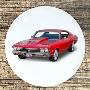 Red Chevelle Hot Rod Car Ceramic Knob: Home Decor