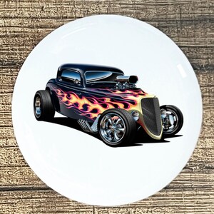 Hot Rod Flames Ceramic Knob: Red Car Home Decor