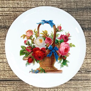Centerpiece basket Roses home decor ceramic knob kitchen cabinet door or drawer pull white