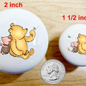Pooh Piglet dandelion home decor ceramic knob kitchen cabinet door or drawer pull white