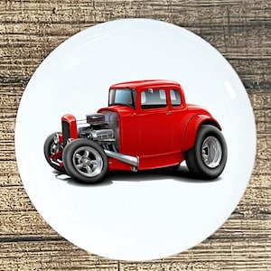 Red Hot Rod Car Ceramic Knob: Auto Decor Drawer Pull