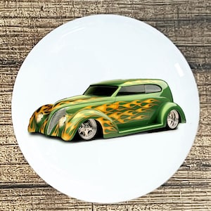 Green Hot Rod Flames Ceramic Knob: Green Car Auto Decor