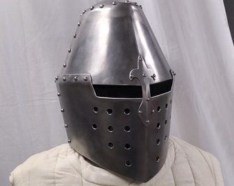 14GA SCA Greathelm Casco de calibre 14 LARP Crusader helm