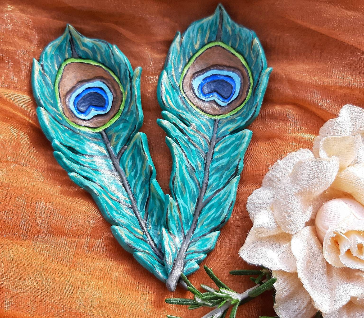 Plato de plumas de pavo real / Boho Decor / Regalo de plumas Etsy