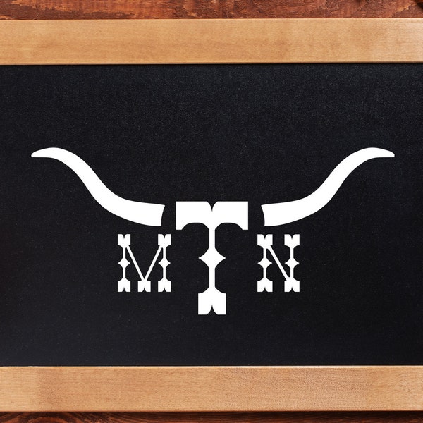 Longhorn Western Monogram Decal, Monogram Vinyl Sticker, Monogram Gifts, Car Decal, Gift for Her, Gift for Mom, Custom Monogram