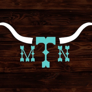 2 Color Longhorn Western Monogram Decal, Monogram Vinyl Sticker, Monogram Gifts, Car Decal, Gift for Her, Gift for Mom, Custom Monogram