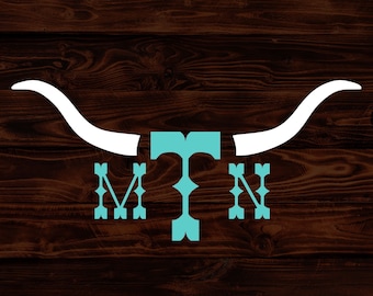 2 Color Longhorn Western Monogram Decal, Monogram Vinyl Sticker, Monogram Gifts, Car Decal, Gift for Her, Gift for Mom, Custom Monogram