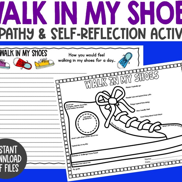 Walk in My Shoes - Self-Reflection - Classroom Bulletin Board - Youth Group Activity - Get to Know you - Back to School Activity - Kindness