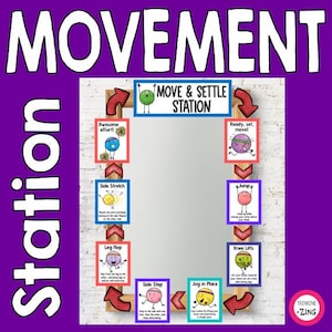 Estación de movimiento de autorregulación para niños / Descanso mental para estudiantes / Descanso sensorial / Descanso mental / Actividad SEL / Tarjetas de ejercicios para niños / Aula