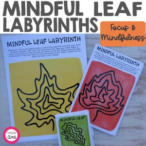 Bladlabyrinten Mindfulness posters en kaarten Ademhaling - kalmerende kaarten voor focus en positief denken - kalmte hoek - kindermeditatie