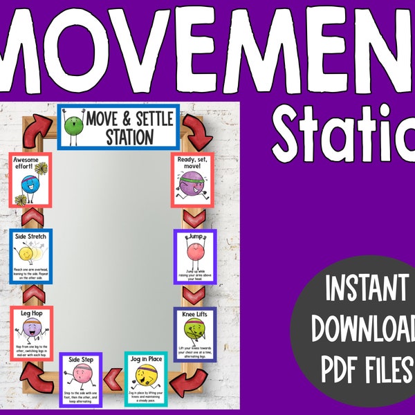 Kids Self-Regulation Movement Station | Student Brain Break | Sensory Break | Brain Break | SEL Activity | Kids Exercise cards | Classroom