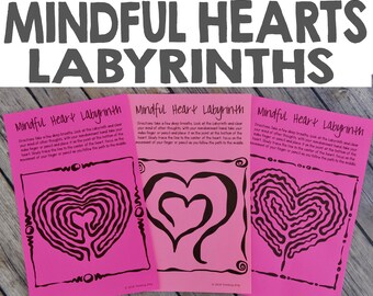 Mindful Heart Labyrinths Mindfulness - Calming Cards for Focus -Valentines Day Cards-   Calm Down Corner - Kids Meditation-  Valentines Day