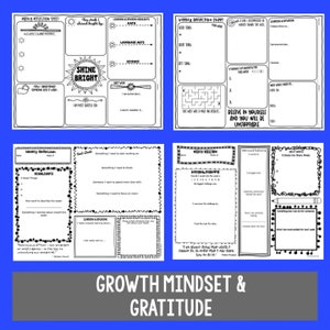 May include: Four black and white printable worksheets for students to reflect on their week. The worksheets include sections for weekly reflection, learning and exploring highlights, good things, and next week's goals. The worksheets also include the text "Shine Bright" and "Believe in yourself and you will be unstoppable".