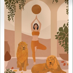 Yoga Trio Fine Art Giclee Print, Wall, Framed Artwork, Interior Decor, Boho, Woman Mindfulness, Calm, Meditate Art, Exercise, Health, Lions
