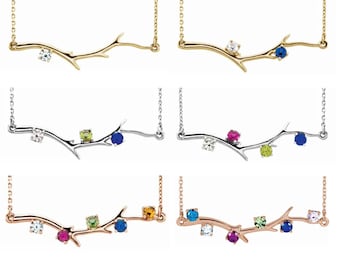 14K Yellow / White / Rose Gold or Platinum 1-6 Stone Family Branch Necklace