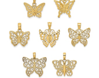 14K Yellow Gold Butterfly Charm Pendant