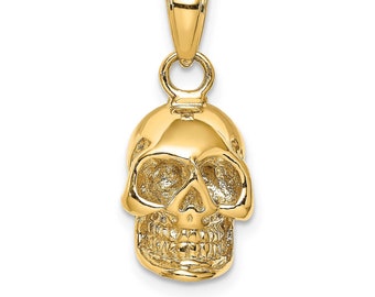 14K Yellow Gold 3D Skull Pendant