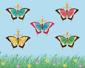 14K Yellow Gold Enameled Butterfly Pendant