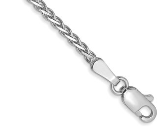 Solid 14K White Gold Flat Spiga Wheat Chain Bracelet / Anklet, 7" Inch, 1.9mm Thick
