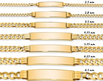 14K Yellow Gold Engravable Curb Link ID Bracelet