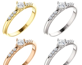 14K Yellow / White / Rose Gold or Platinum Diamond Stackable Ring