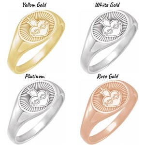 14K Yellow / White / Rose Gold or Platinum Sacred Heart Signet Ring