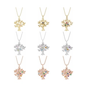 Collar de piedras preciosas de 10K o 14K amarillo / blanco / oro rosa o platino de 1-9 piedras del árbol genealógico