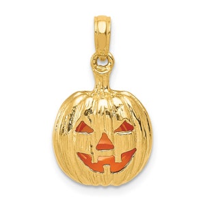 14K Yellow Gold 3D Jack-o-Lantern Enameled Pendant