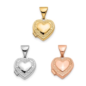 14k Yellow, White, or Rose Gold Engravable Small Heart-Shaped Scrolled Locket