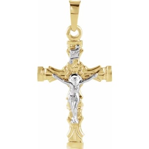 Solid 14K Yellow & White Gold Crucifix Pendant