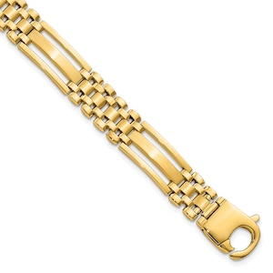 Semi-Solid 14K Yellow Gold Satin and Polished Link Bracelet, 8.75&quot;, 10.1mm Thick