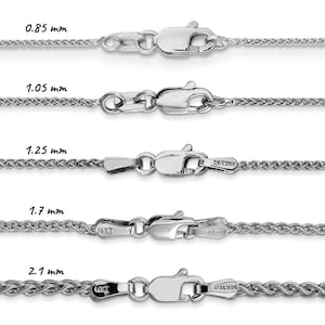 Solid 14K White Gold Spiga Wheat Chain Necklace, 14&quot;-30&quot; Inch, 0.85mm-2.1mm Thick
