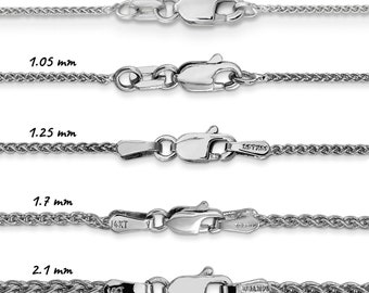 Solid 14K White Gold Spiga Wheat Chain Necklace, 14&quot;-30&quot; Inch, 0.85mm-2.1mm Thick