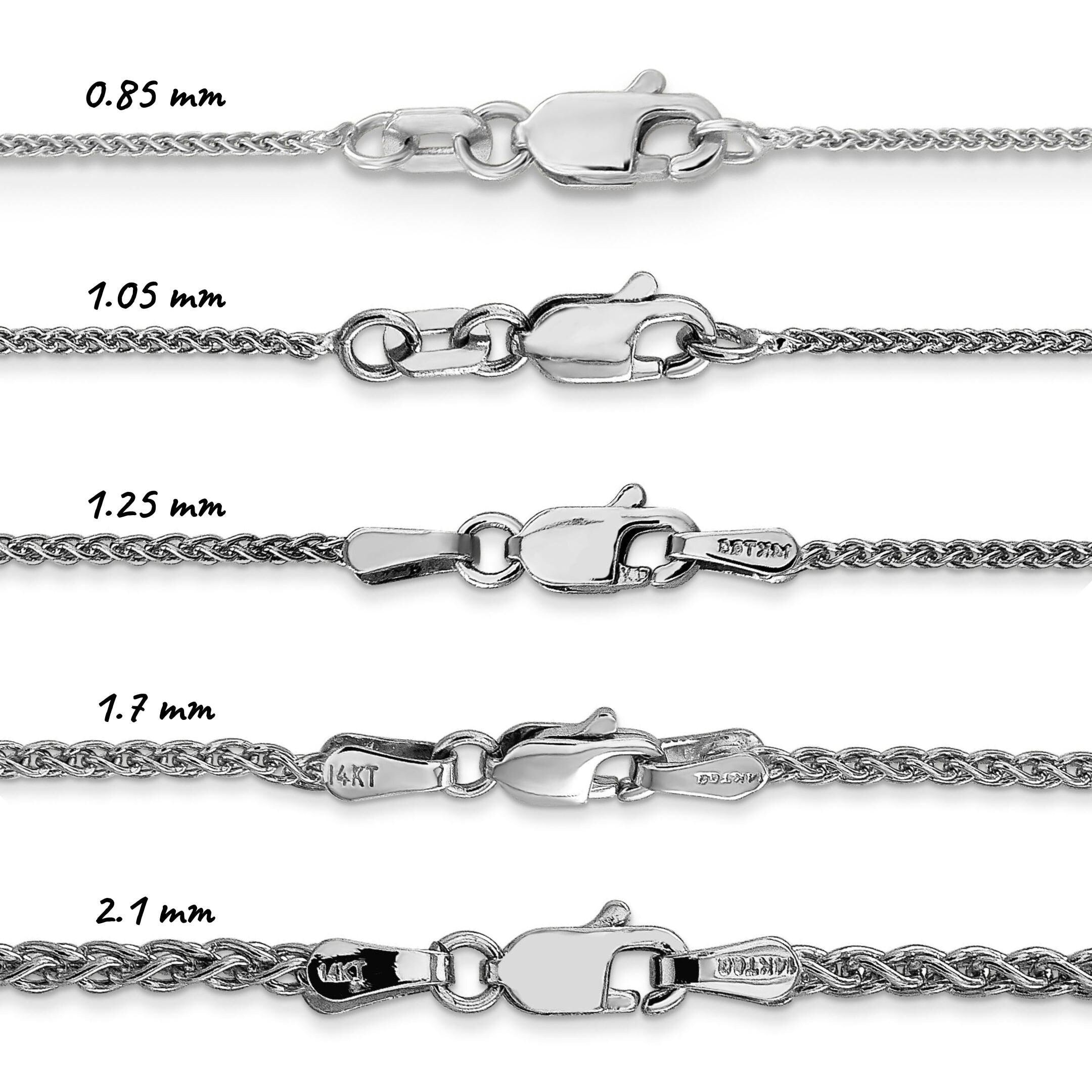 Solid 14K White Gold Spiga Wheat Chain Necklace, 14"-30" Inch, 0.85mm-2.1mm Thick