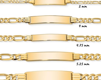 14K Yellow Gold Engravable Flat Figaro Link ID Bracelet