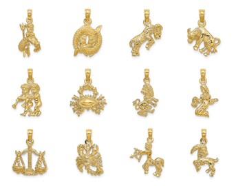 Solid 10K or 14K Yellow Gold 3-D Zodiac Charms