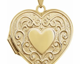 14K Yellow Gold Engravable Heart Shaped Locket