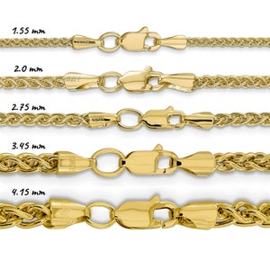 Semi-Solid 14K Yellow Gold Spiga Wheat Chain Necklace, Thin Links, 16&quot;-30&quot; Inch, 1.55mm-4.15mm Thick