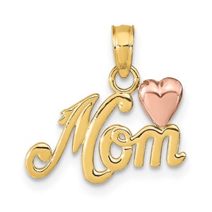 14K Yellow and Rose Gold Mom With Heart Charm