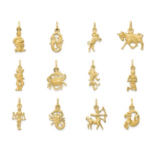 Solid 10K or 14K Yellow Gold Small Zodiac Charms